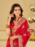 Rani Pink Designer Fendy Satin Saree with Heavy Embroidery Work | Premium Wedding Party Wear Saree with Embroidered Border & Blouse