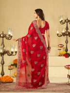 Rani Pink Designer Fendy Satin Saree with Heavy Embroidery Work | Premium Wedding Party Wear Saree with Embroidered Border & Blouse