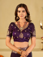 Royal Purple Designer Fendy Satin Saree with Heavy Floral Embroidery Work | Premium Wedding & Party Wear Embroidered Saree with Blouse