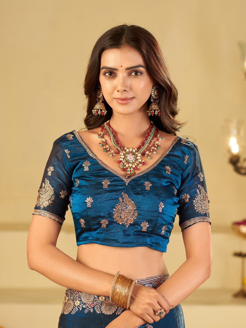 Royal Blue Designer Fendy Satin Saree with Heavy Floral Embroidery Work | Premium Party Wear Wedding Saree with Embroidered Border & Blouse