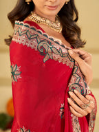 Rani Pink Designer Fendy Satin Saree with Heavy Embroidered Border | Festive Party Wear Saree with Floral Embroidery & Matching Blouse