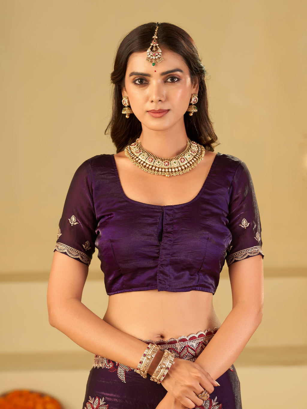 Royal Purple Designer Fendy Satin Saree with Floral Embroidery Work | Premium Wedding Party Wear Saree with Heavy Embroidered Border & Blouse