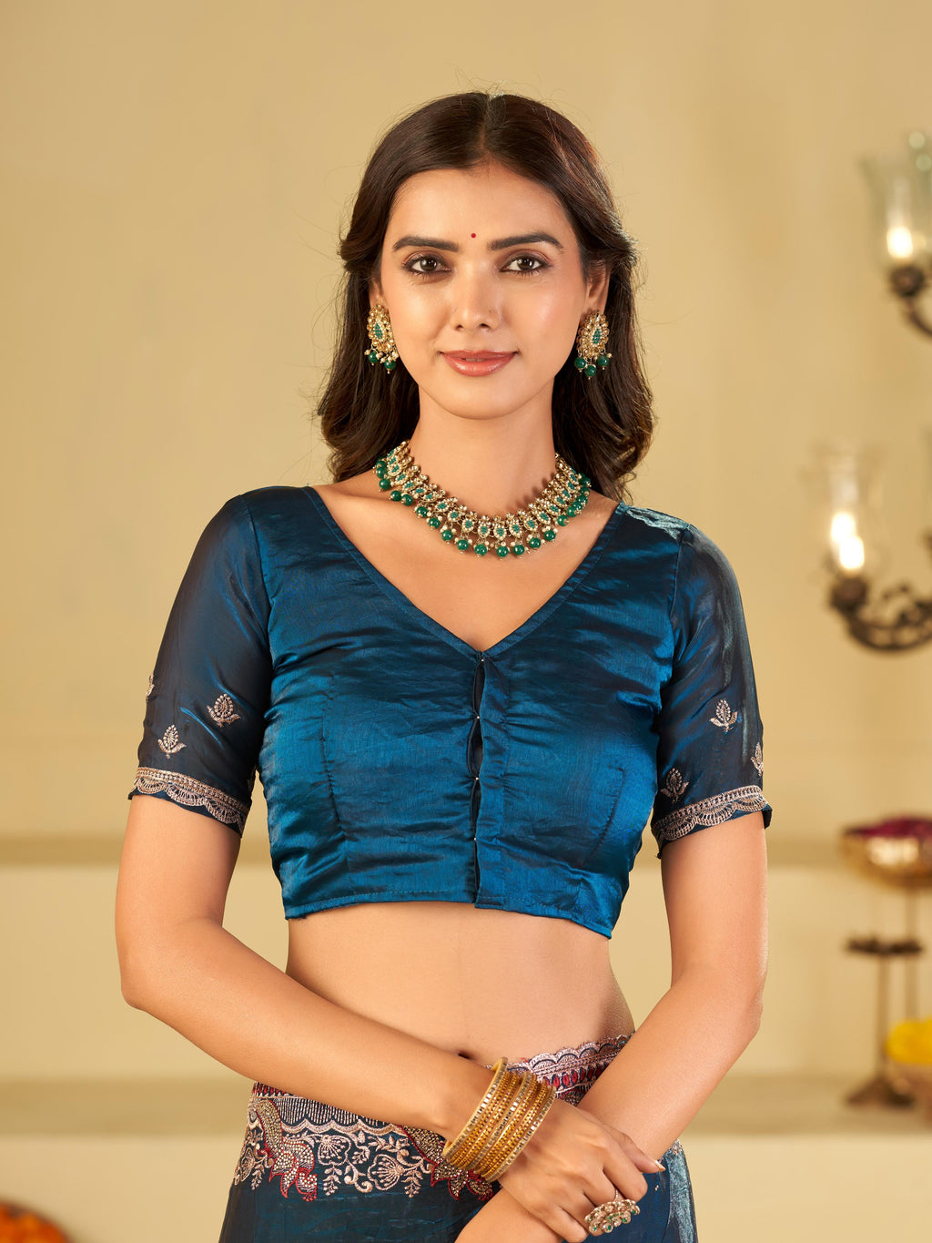 Royal Blue Designer Fendy Satin Saree with Heavy Embroidered Border | Premium Festive Party Wear Saree with Intricate Embroidery & Matching Blouse