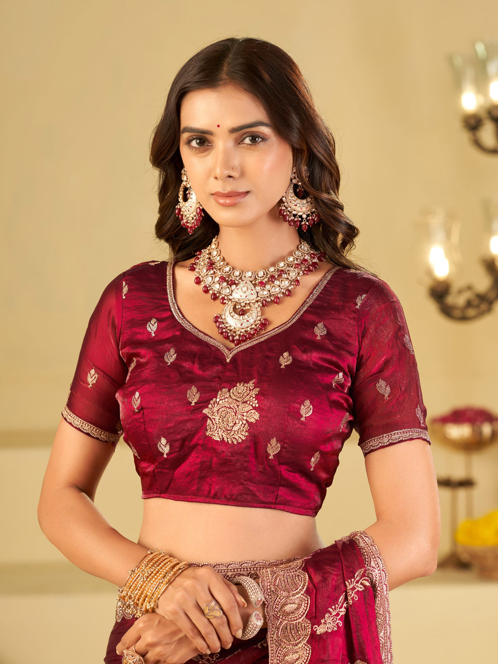 Wine Maroon Designer Fendy Satin Saree with Floral Embroidery Work | Premium Festive & Wedding Wear Embroidered Saree with Blouse