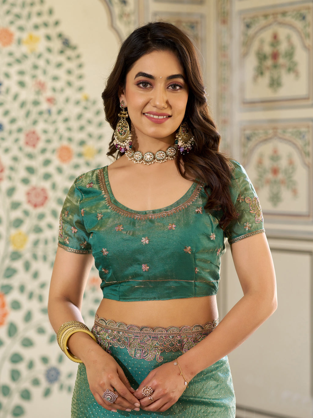 Sea Green Fendy Satin Embroidered Saree with Elephant Motifs & Heavy Zari Border | Designer Festive Wear Saree with Tassels & Embroidered Blouse