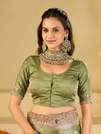 Pastel Green Banarasi Silk Saree with Heavy Embroidered Scallop Border & Rich Zari Woven Pallu | Designer Wedding Festive Saree