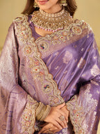 Lavender Purple Banarasi Silk Saree with Heavy Embroidered Border & Rich Zari Woven Pallu | Designer Wedding Festive Saree