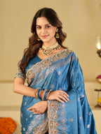 Royal Blue Banarasi Silk Saree with Heavy Embroidered Border & Rich Zari Woven Pallu | Designer Wedding Festive Saree