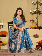 Royal Blue Banarasi Silk Saree with Heavy Embroidered Border & Rich Zari Woven Pallu | Designer Wedding Festive Saree