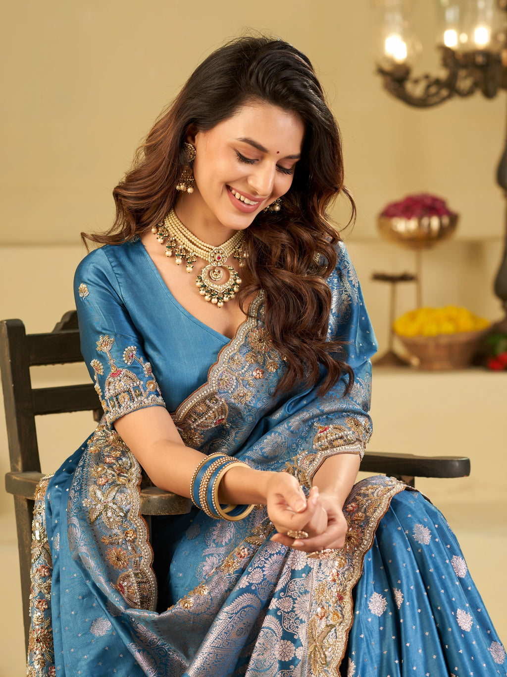 Royal Blue Banarasi Silk Saree with Heavy Embroidered Border & Rich Zari Woven Pallu | Designer Wedding Festive Saree