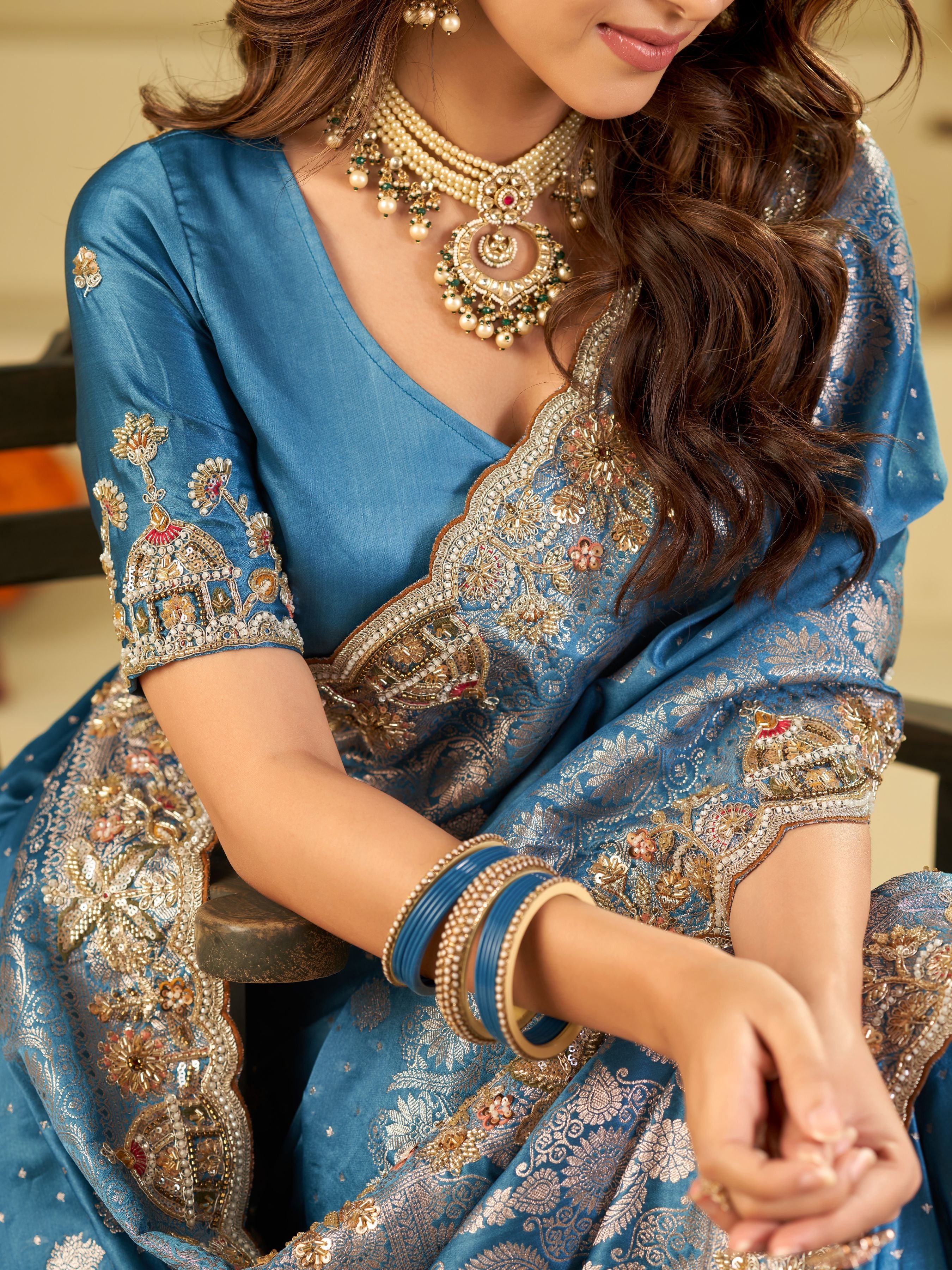 Royal Blue Banarasi Silk Saree with Heavy Embroidered Border & Rich Zari Woven Pallu | Designer Wedding Festive Saree