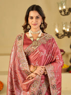 Rose Pink Banarasi Silk Saree with Heavy Embroidered Border & Rich Zari Woven Pallu | Designer Festive Wedding Saree