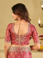 Dusty Rose Banarasi Silk Saree with Heavy Embroidered Border & Rich Zari Woven Pallu | Designer Wedding & Festive Saree