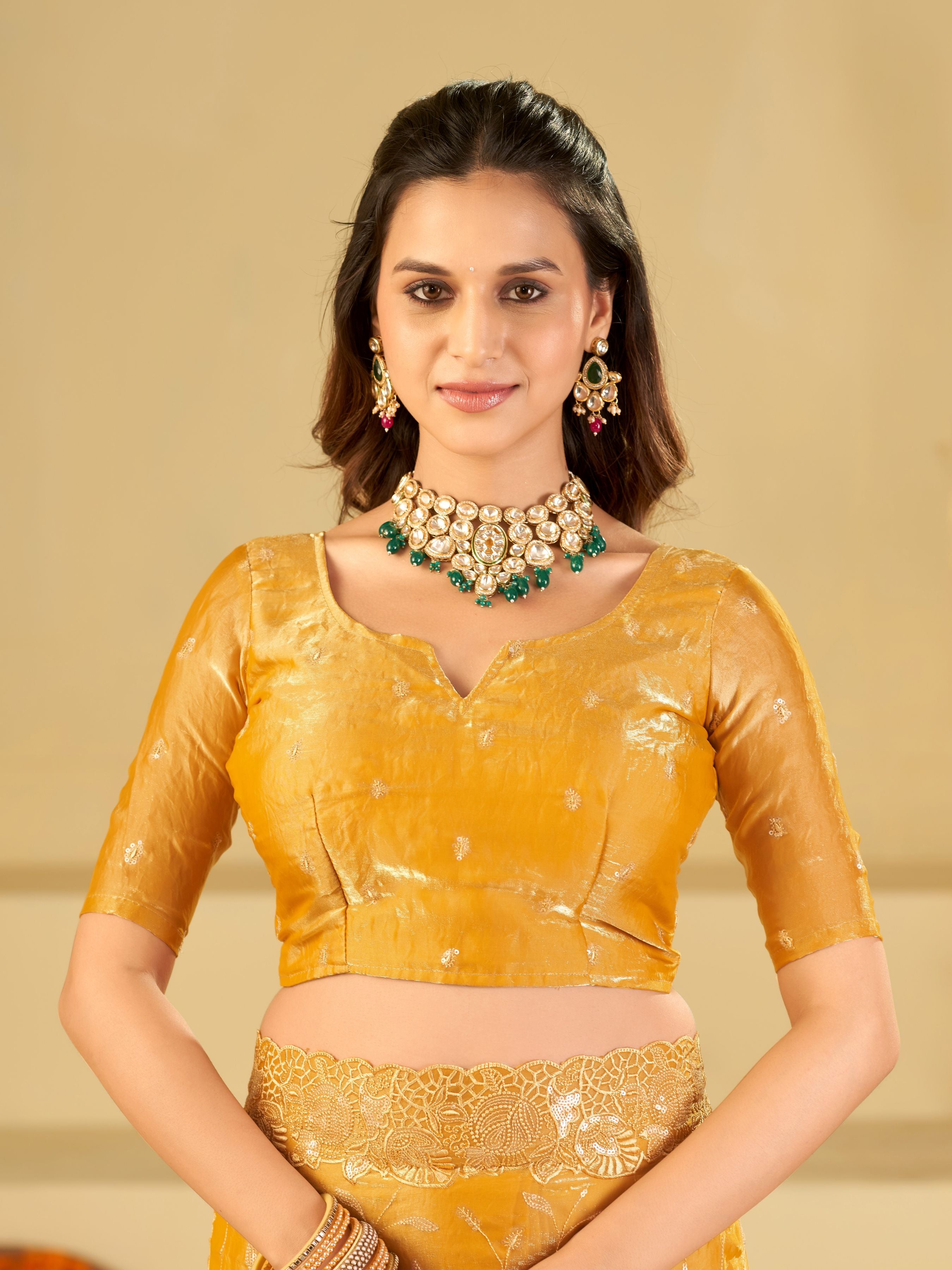 Mustard Yellow Designer Fendy Satin Saree with Heavy Embroidered Border | Premium Festive Party Wear Saree with Blouse