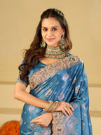 Royal Blue Banarasi Silk Saree with Heavy Embroidered Scallop Border & Rich Zari Woven Pallu | Designer Wedding Festive Saree