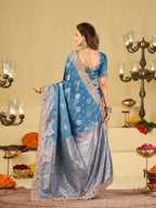Royal Blue Banarasi Silk Saree with Heavy Embroidered Scallop Border & Rich Zari Woven Pallu | Designer Wedding Festive Saree