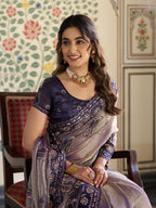 Lavender Purple Fendy Satin Embroidered Saree with Ethnic Elephant Motifs & Designer Zari Border | Festive Saree with Tassels & Heavy Embroidered Blouse