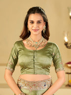 Sage Green Banarasi Silk Saree with Heavy Embroidered Scallop Border & Rich Zari Woven Pallu | Designer Wedding Festive Saree