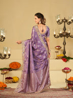 Lavender Purple Banarasi Silk Saree with Heavy Embroidered Scallop Border & Rich Zari Woven Pallu | Designer Wedding Festive Saree
