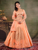 Peach Orange Embroidered Lehenga Set with Designer Blouse & Matching Dupatta
