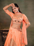 Peach Orange Embroidered Lehenga Set with Designer Blouse & Matching Dupatta