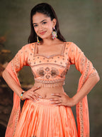 Peach Orange Embroidered Lehenga Set with Designer Blouse & Matching Dupatta