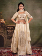 Ivory Cream Embroidered Lehenga Set with Designer Blouse & Matching Dupatta