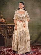 Ivory Cream Embroidered Lehenga Set with Designer Blouse & Matching Dupatta