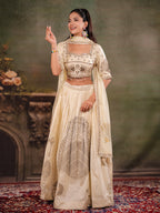 Ivory Cream Embroidered Lehenga Set with Designer Blouse & Matching Dupatta