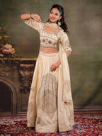Ivory Cream Embroidered Lehenga Set with Designer Blouse & Matching Dupatta