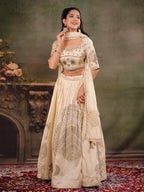 Ivory Cream Embroidered Lehenga Set with Designer Blouse & Matching Dupatta