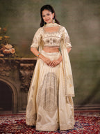 Ivory Cream Embroidered Lehenga Set with Designer Blouse & Matching Dupatta