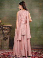 Blush Pink Embroidered Kurta Set with Wide-Leg Palazzo & Matching Dupatta