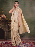 Champagne Beige Designer Ready-to-Wear Saree with Embroidered Jacket & Sequined Blouse
