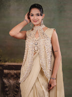 Champagne Beige Designer Ready-to-Wear Saree with Embroidered Jacket & Sequined Blouse