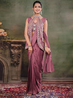 Dusty Mauve Designer Ready-to-Wear Saree with Embroidered Jacket & Sequined Blouse