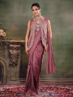 Dusty Mauve Designer Ready-to-Wear Saree with Embroidered Jacket & Sequined Blouse