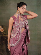 Dusty Mauve Designer Ready-to-Wear Saree with Embroidered Jacket & Sequined Blouse