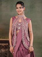Dusty Mauve Designer Ready-to-Wear Saree with Embroidered Jacket & Sequined Blouse