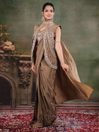 Chocolate Brown Designer Ready-to-Wear Saree with Embroidered Jacket & Sequined Blouse